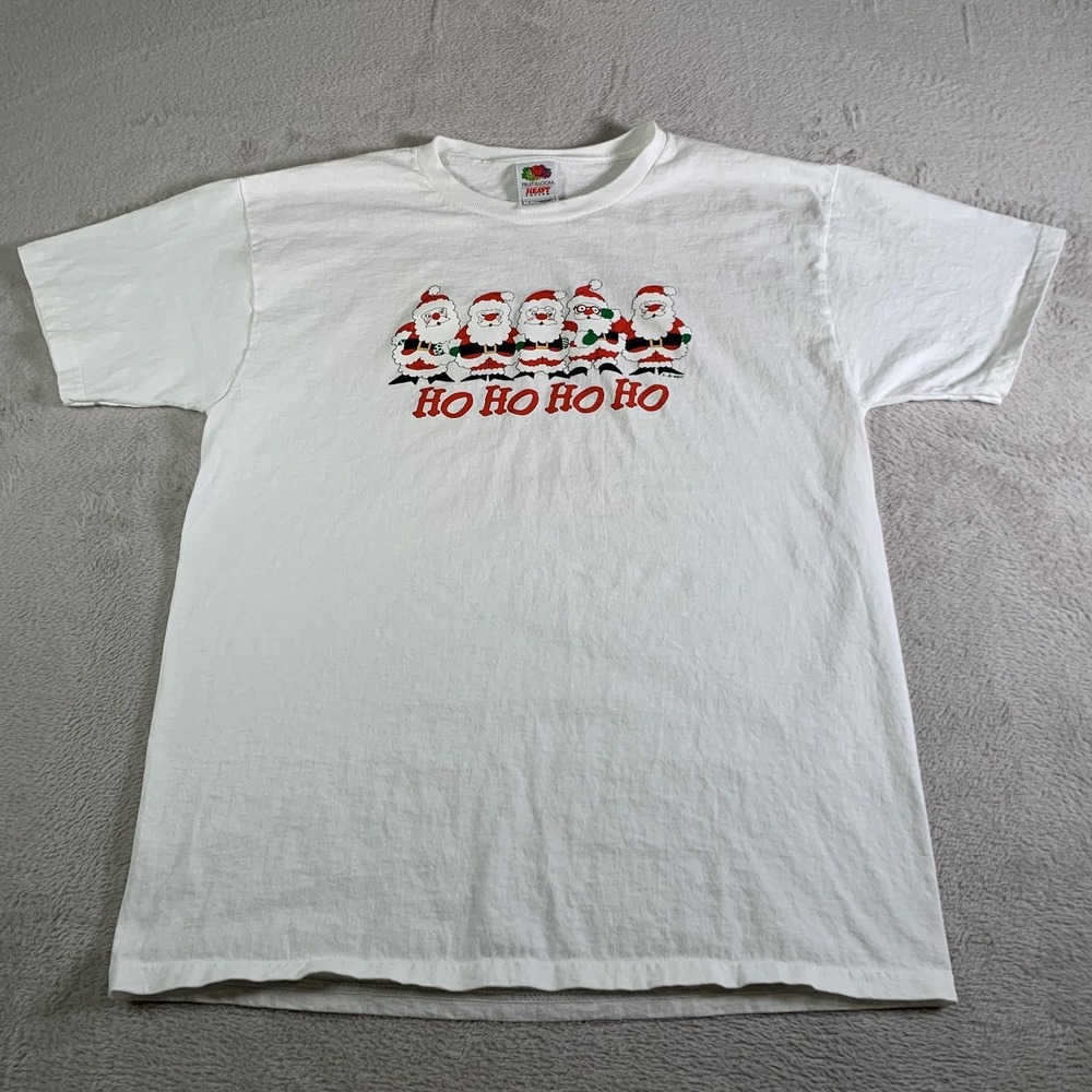 Vintage Santa Ho Ho Ho Shirt Mens‎ Large White Fruit Of The Loom Xmas 90s